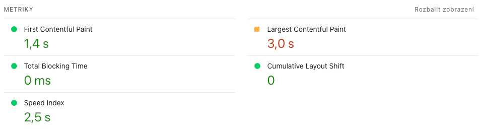 Diagnostika v PageSpeed Insights
