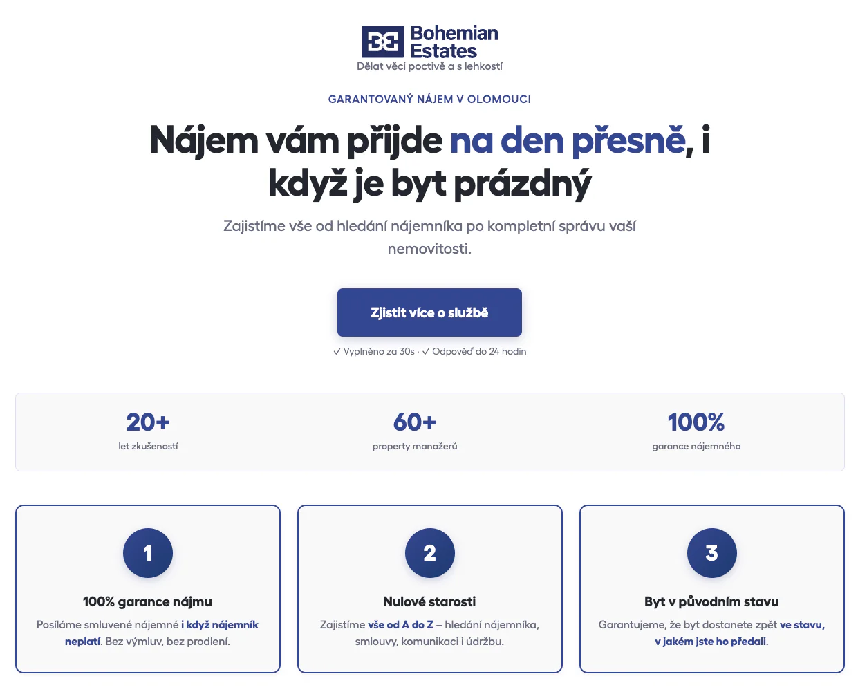 Screenshot stránky pro výraz garantovaný nájem olomouc