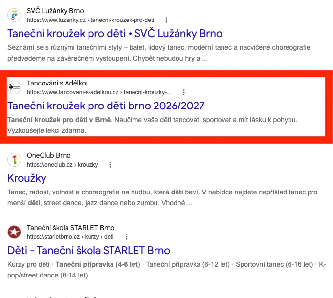 Výsledek organického vyhledávání pro dotaz taneční kroužek pro děti brno